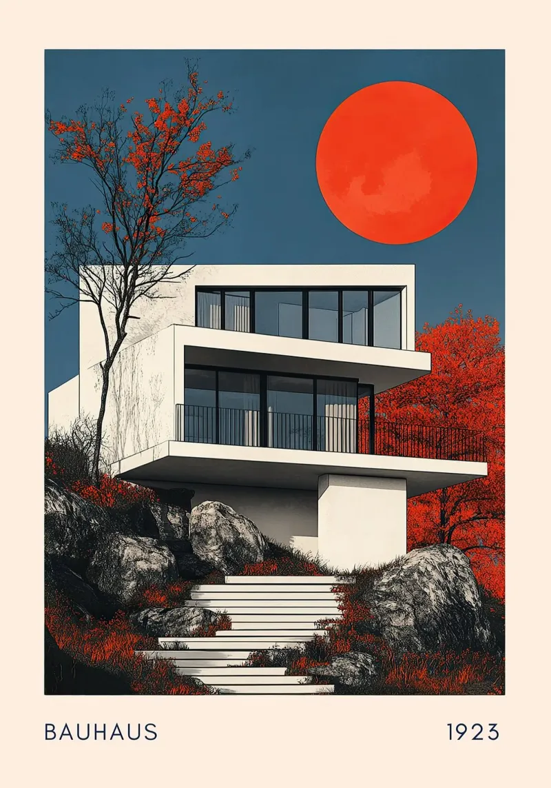 Architettura Bauhaus II poster con telaio in legno da Nikis Art Studio