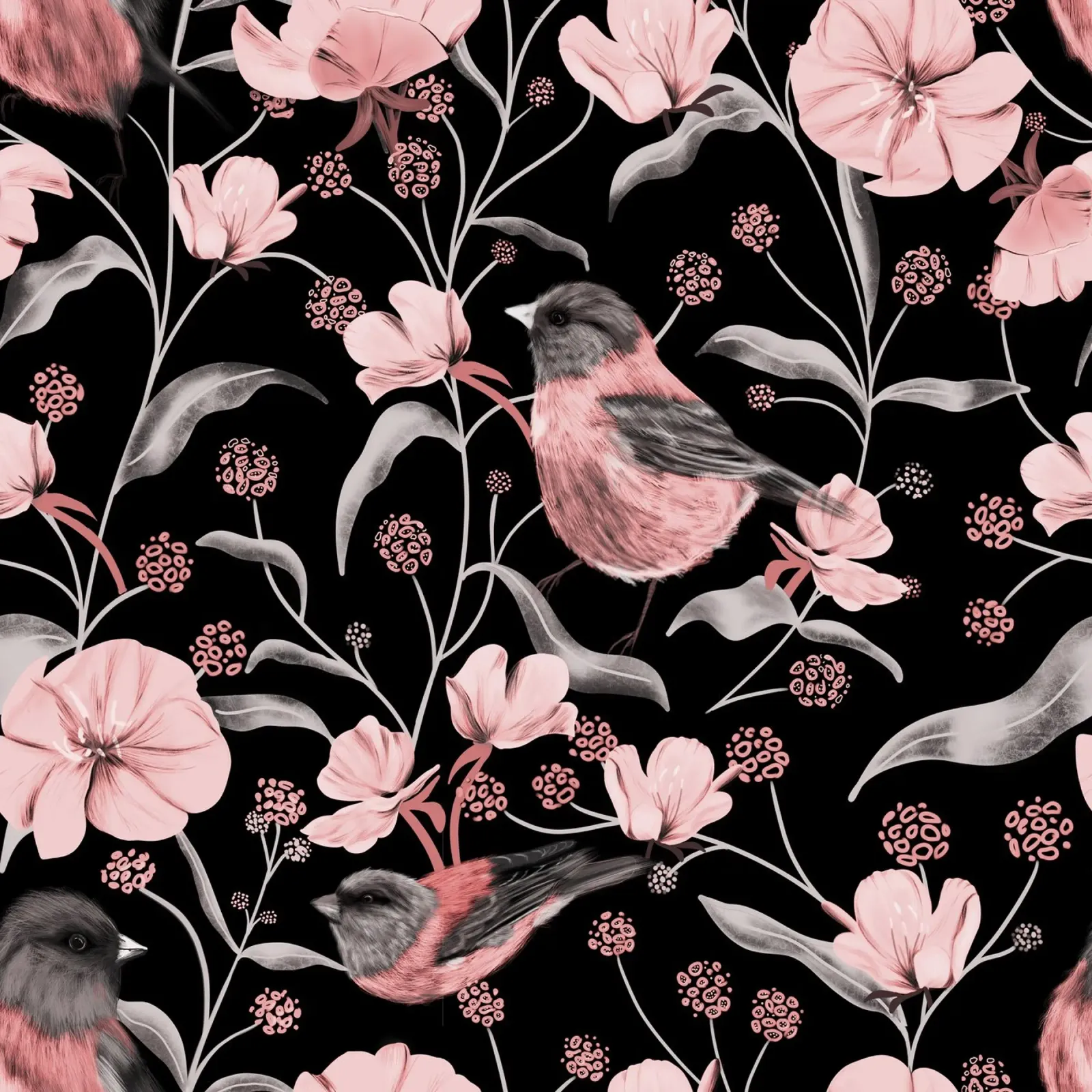Pink Birds and Flowers pellicola backlit da anisillustration