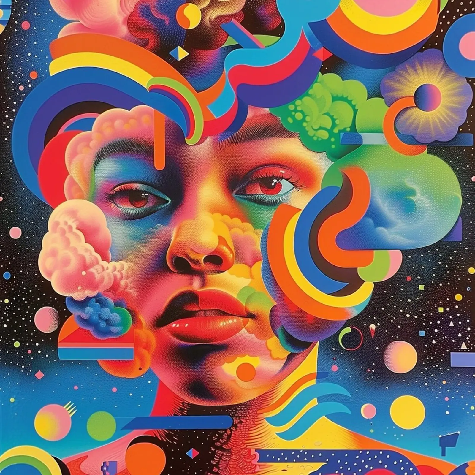 Ritratto di donna in colore astratto carta hahnemühle da pixel
