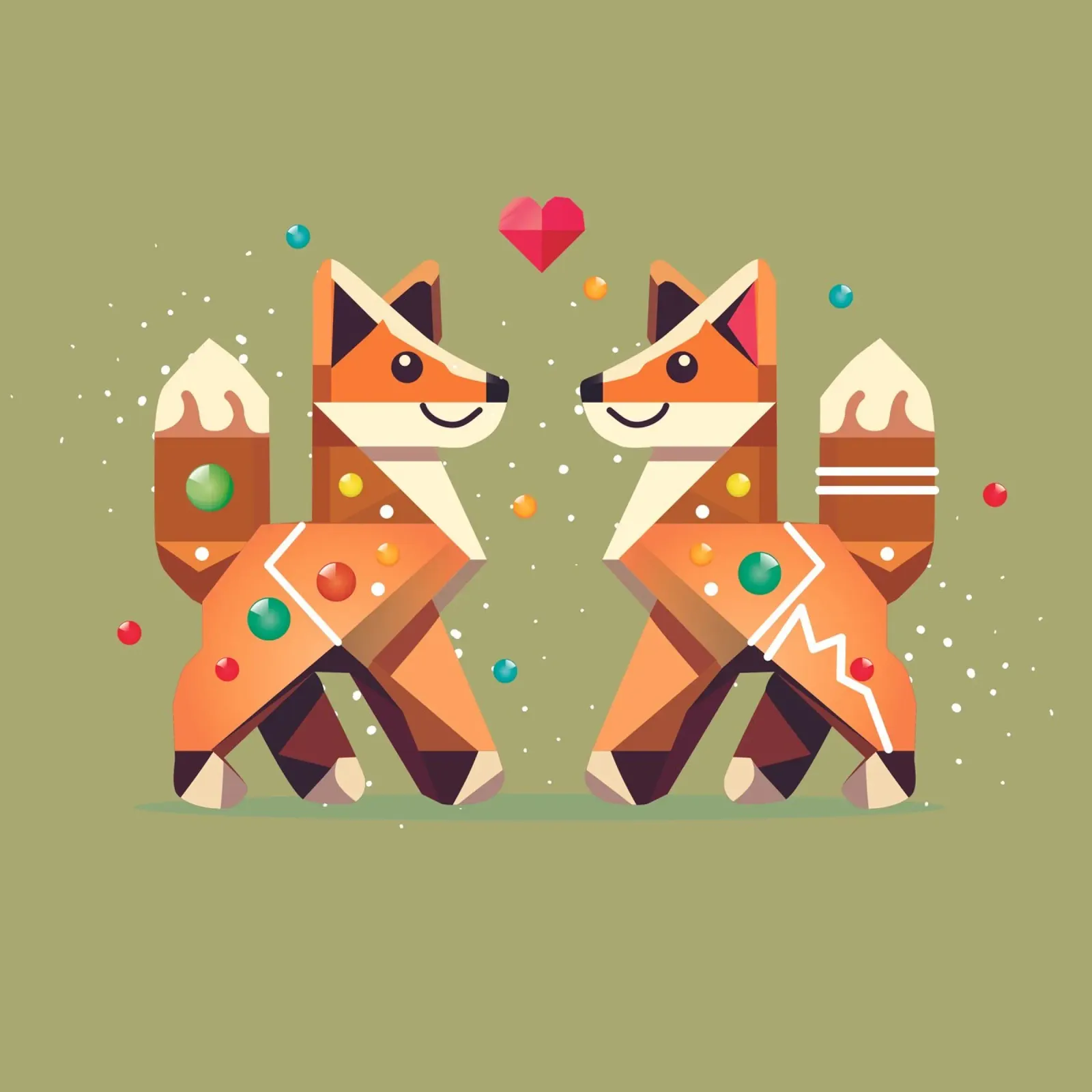 Two gingerbread-style foxes as a Christmas motif canvas with Floater frame by namosh