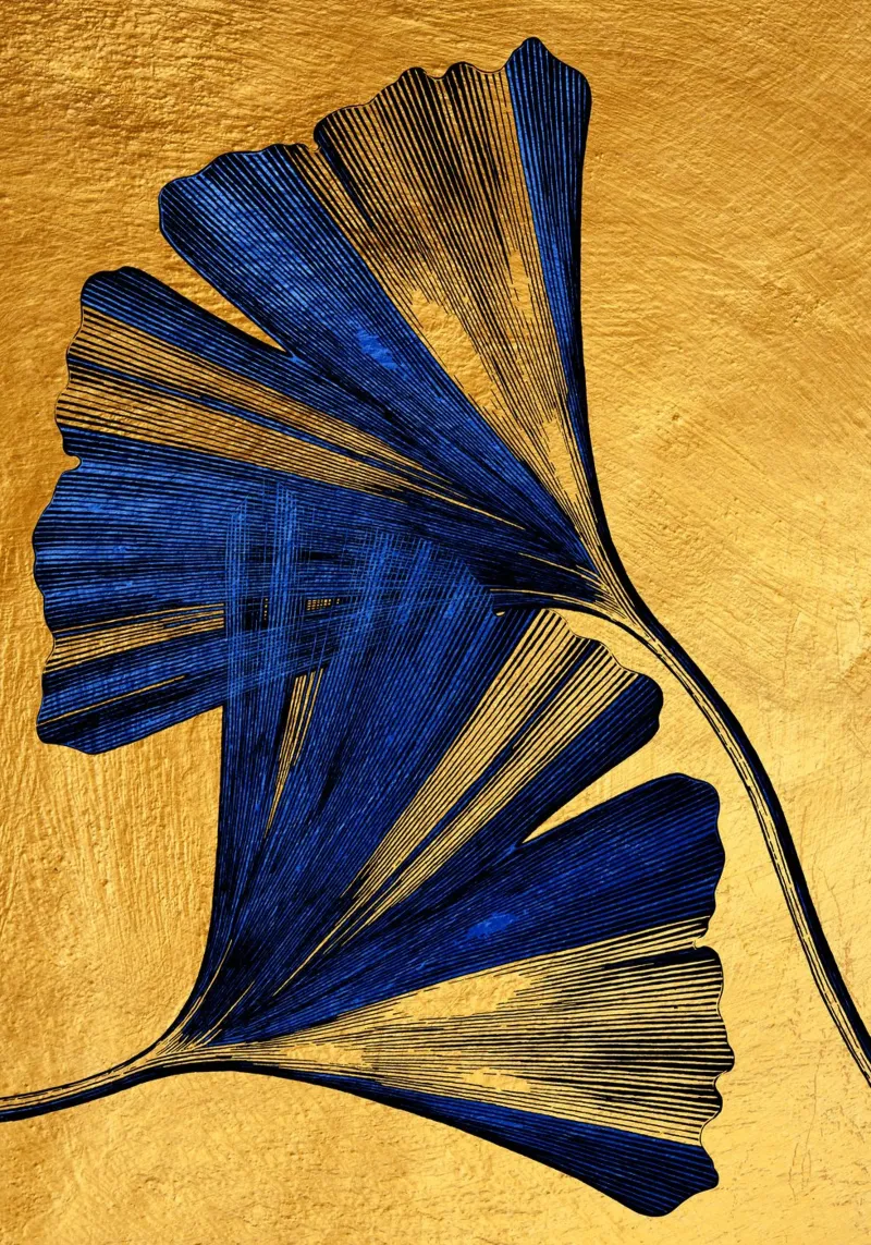 Ginkgo biloba oro blu motivo natura poster da Justyna Jaszke JBJart