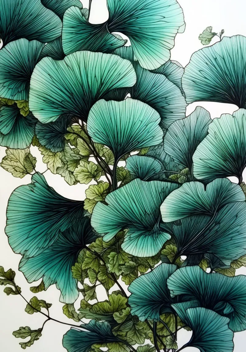 Acquerello ginkgo biloba foglie colori modello carta hahnemühle da Justyna Jaszke JBJart