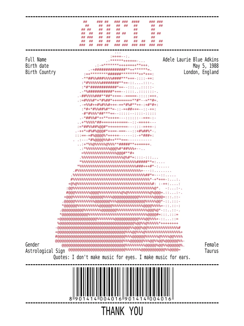 Receipt Art - Adele Red poster avec cadre en plastique de Doa Project