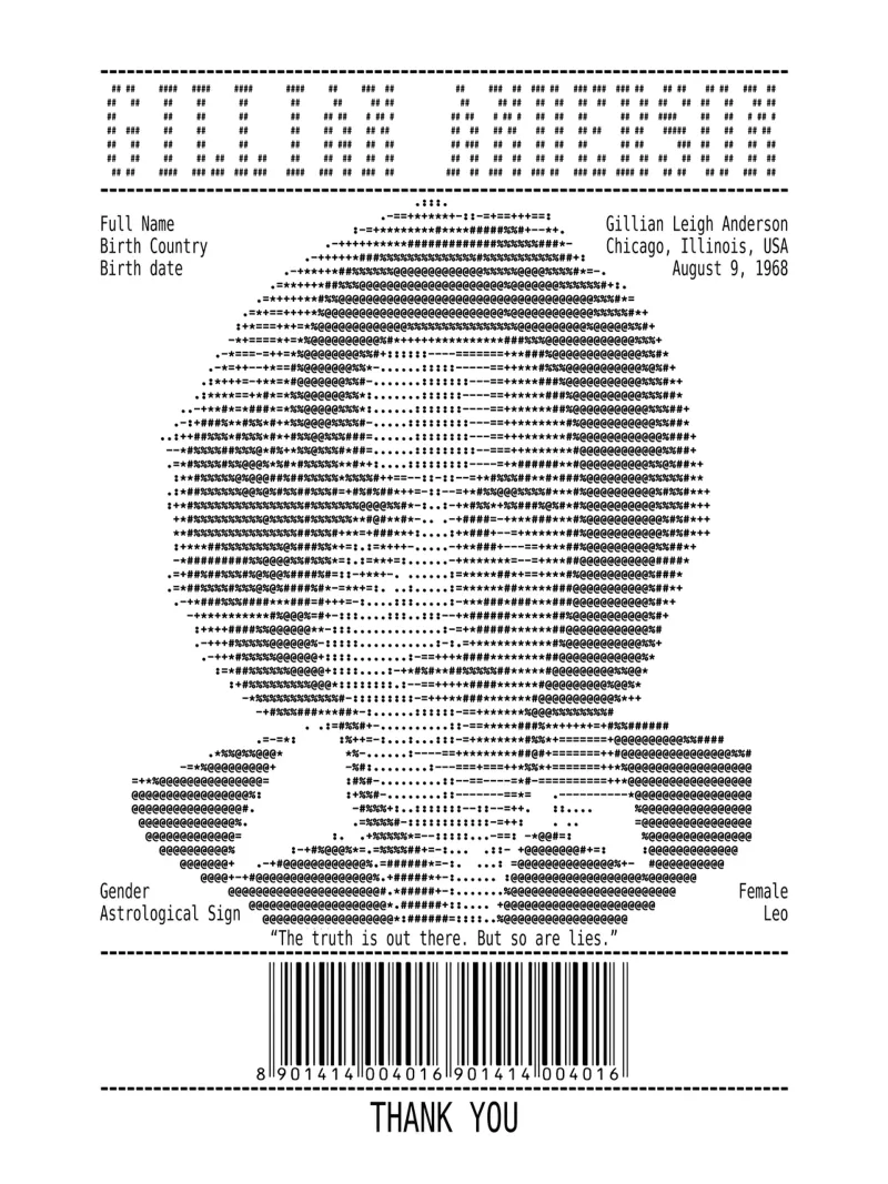 Ontvangstbewijs - Gillian Anderson poster met kunststof frame van Doa Project