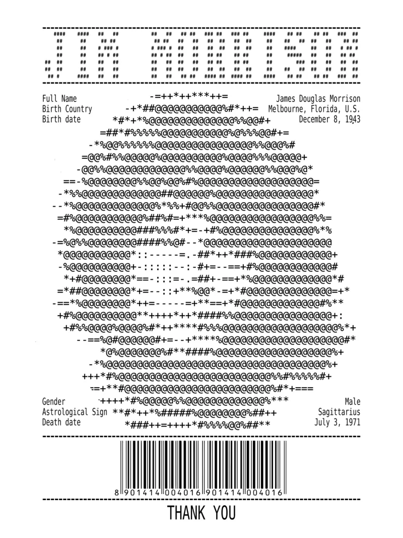 Receipt Art - Jim Morrison canvas by Doa Project