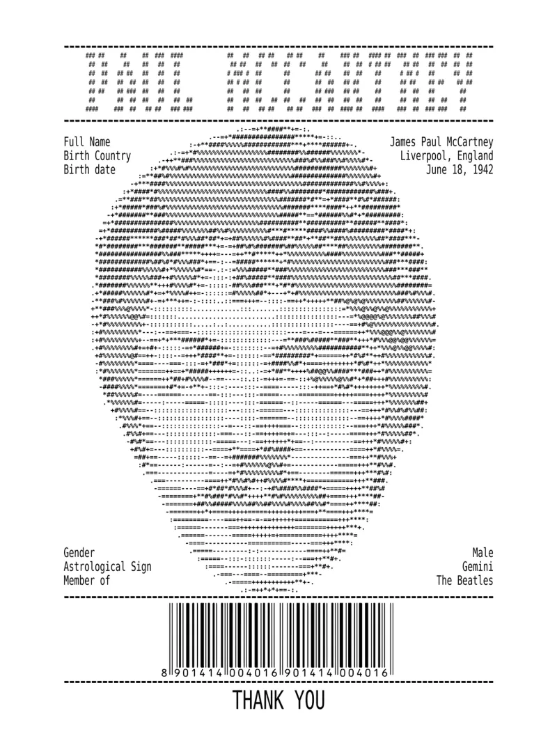 Receipt Art - Paul McCartney canvas by Doa Project