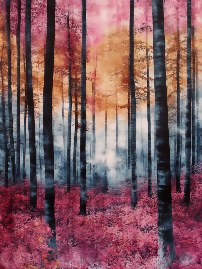 Nebbia nella foresta d'autunno | Acquerello a infrarossi carta hahnemühle da Autofocus