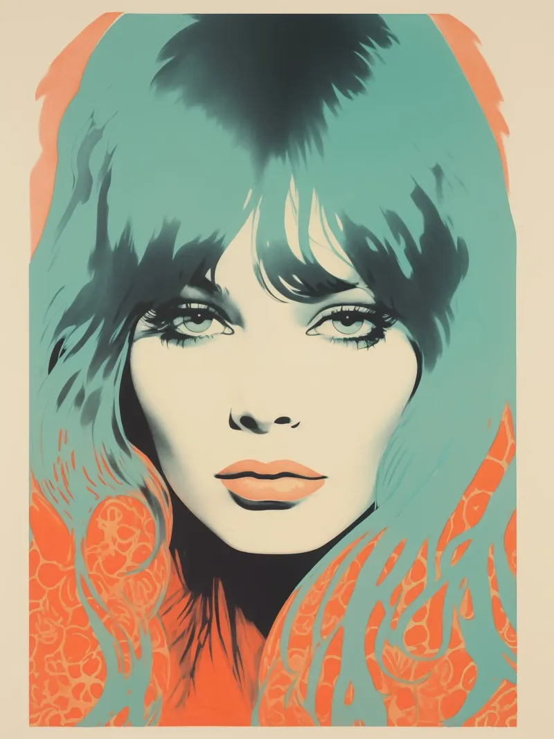 Brigitte Bardot in color pesca e ciano | Ritratto psichedelico carta hahnemühle da Autofocus