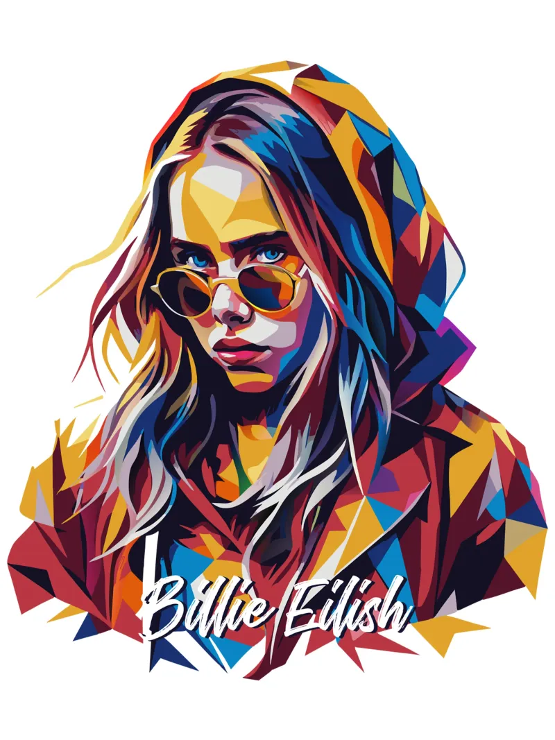Billie Eilish Portrait in WPAP Pop Art pellicola backlit da vectorartnesia