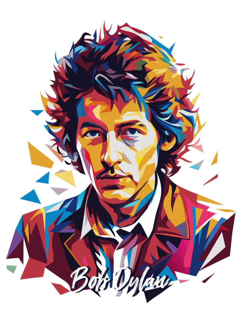 Bob Dylan Portrait in WPAP Pop Art poster van vectorartnesia