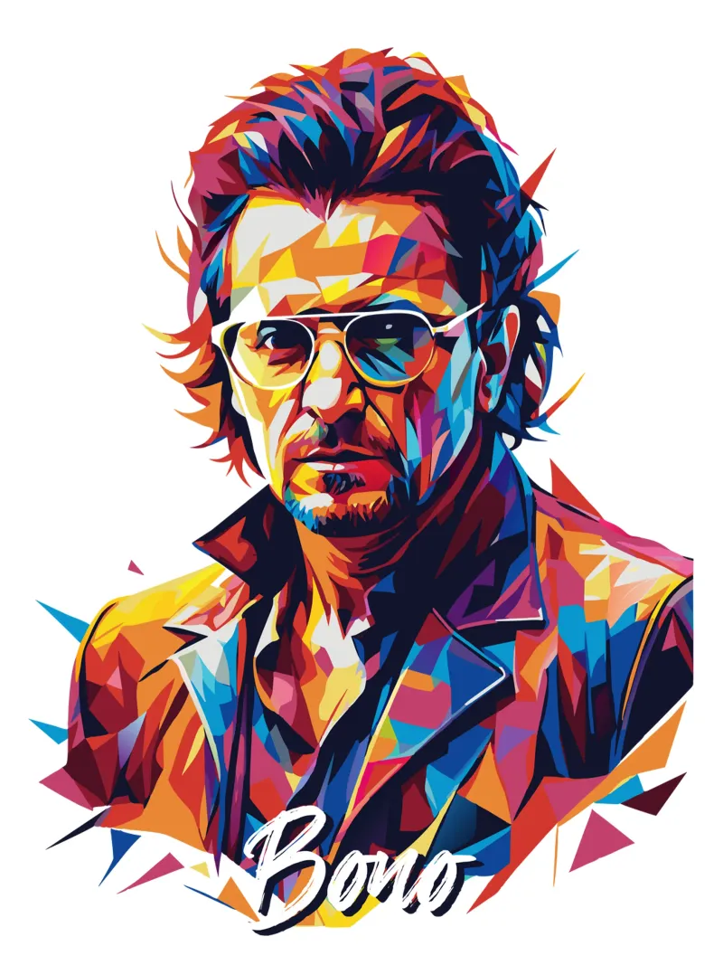 Bono Portrait in WPAP Pop Art pellicola backlit da vectorartnesia