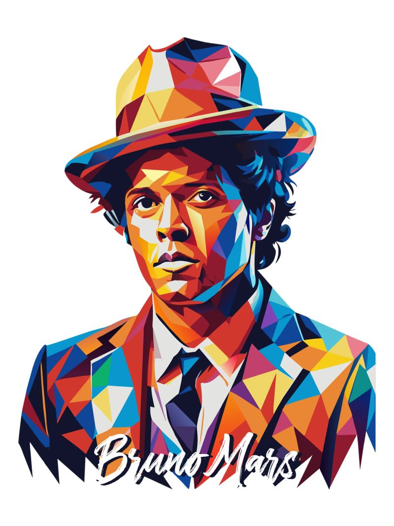 Bruno Mars Portrait in WPAP Pop Art poster da vectorartnesia