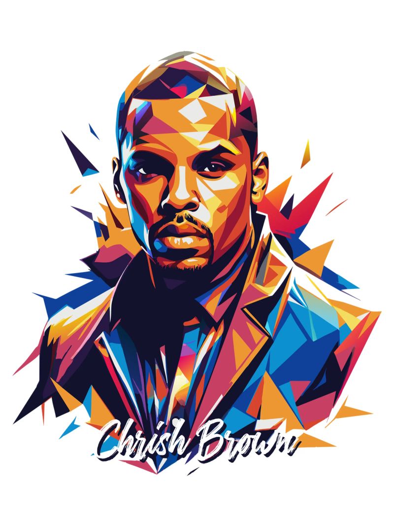 Chrish Brown Portrait in WPAP Pop Art pellicola backlit da vectorartnesia