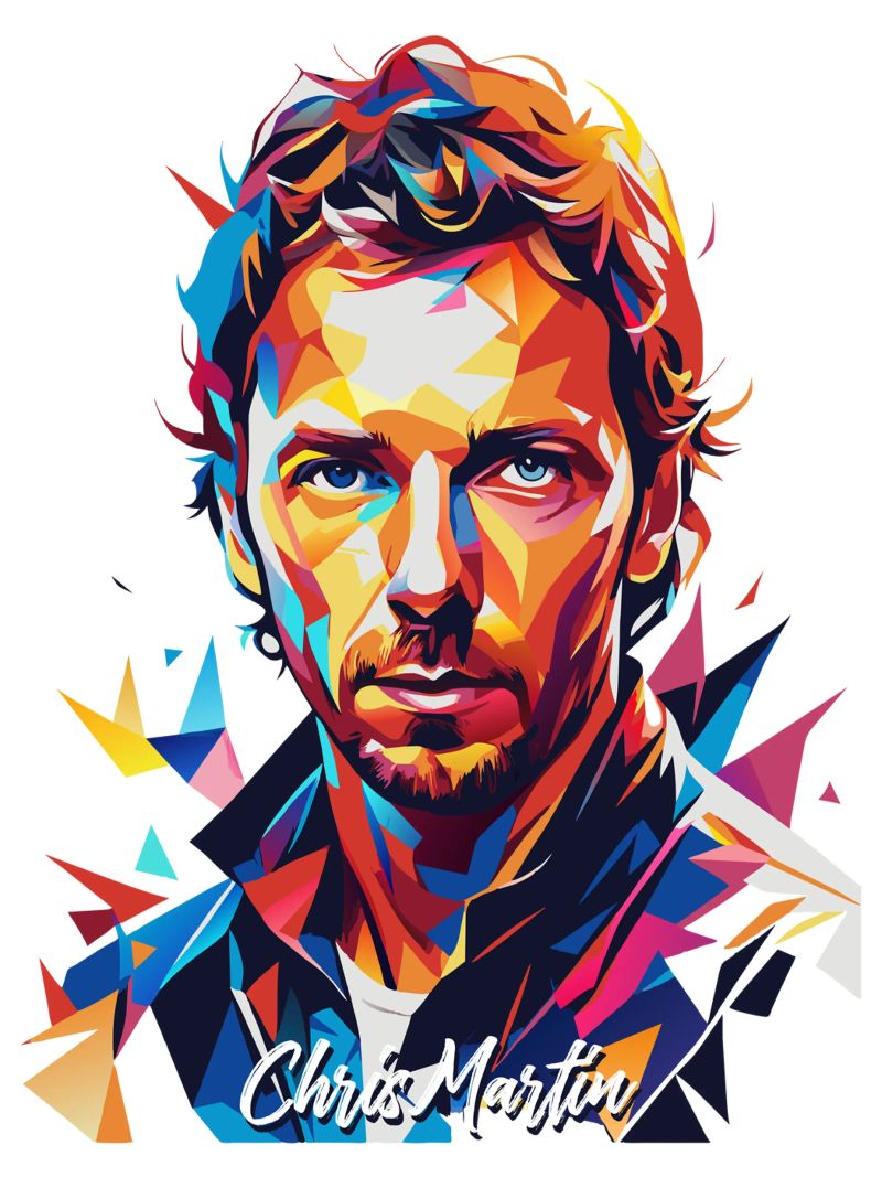 Chris Martin Portrait in WPAP Pop Art pellicola backlit da vectorartnesia