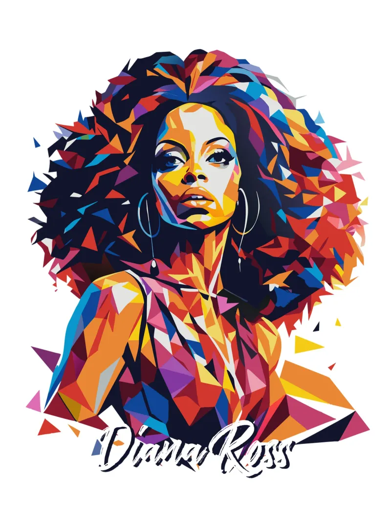 Diana Ross Portrait in WPAP Pop Art pellicola backlit da vectorartnesia