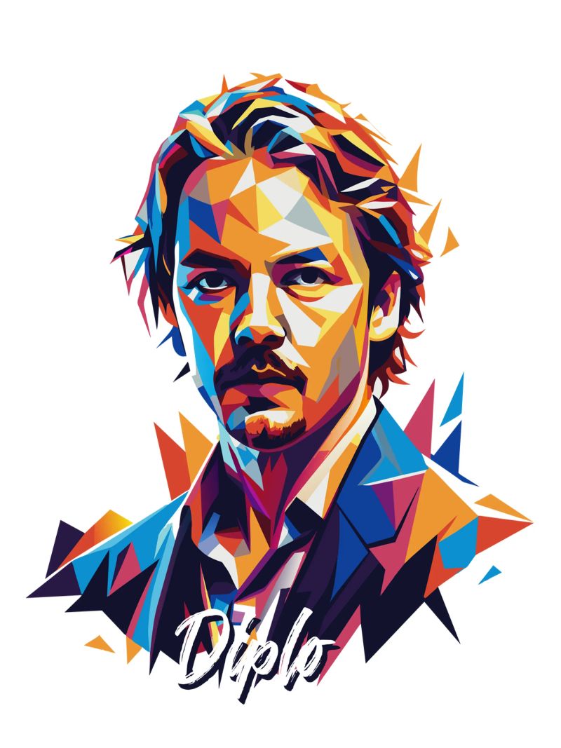 Diplo Portrait in WPAP Pop Art pellicola backlit da vectorartnesia