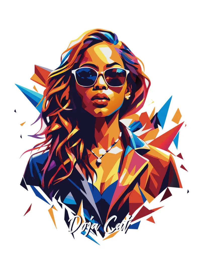 Doja Cat Portrait in WPAP Pop Art pellicola backlit da vectorartnesia