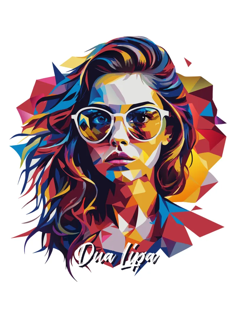 Dua Lipa Portrait in WPAP Pop Art pellicola backlit da vectorartnesia