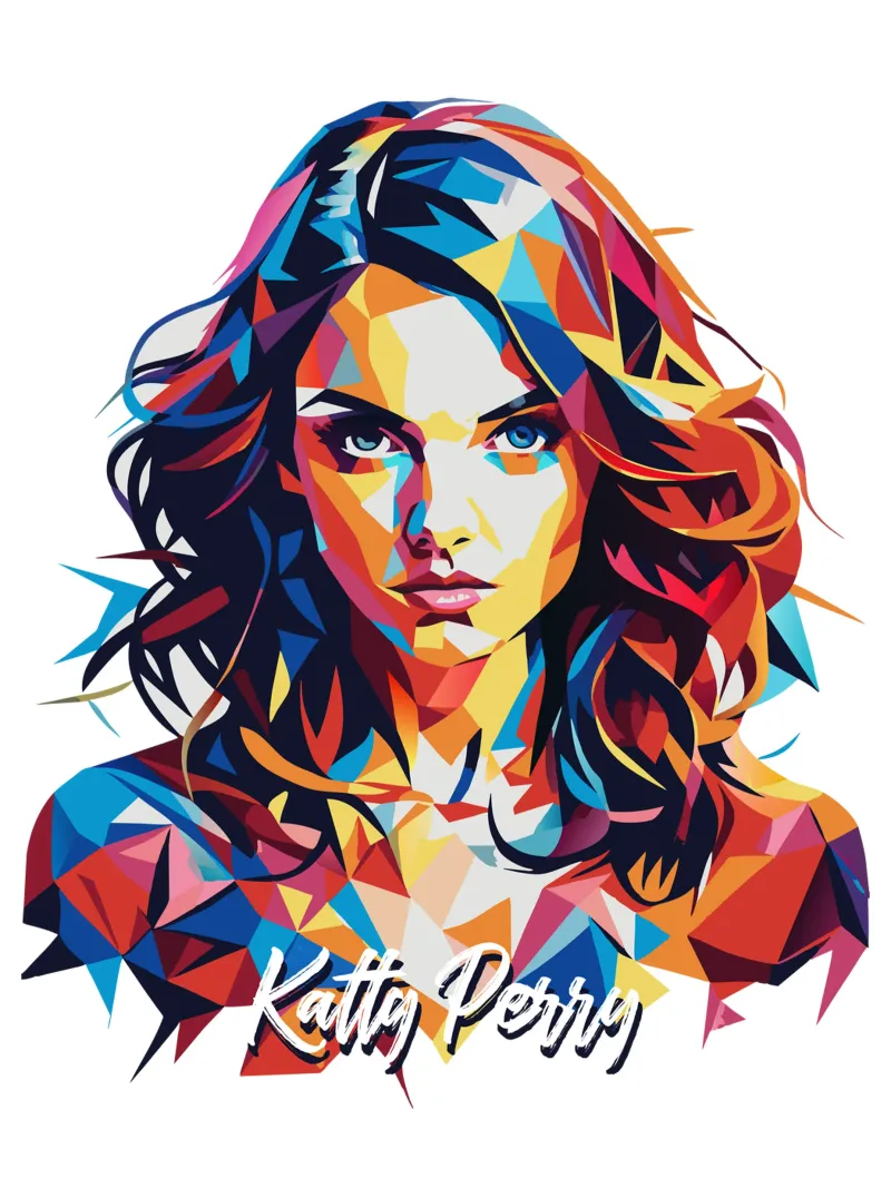 Katty Perry Portrait in WPAP Pop Art pellicola backlit da vectorartnesia