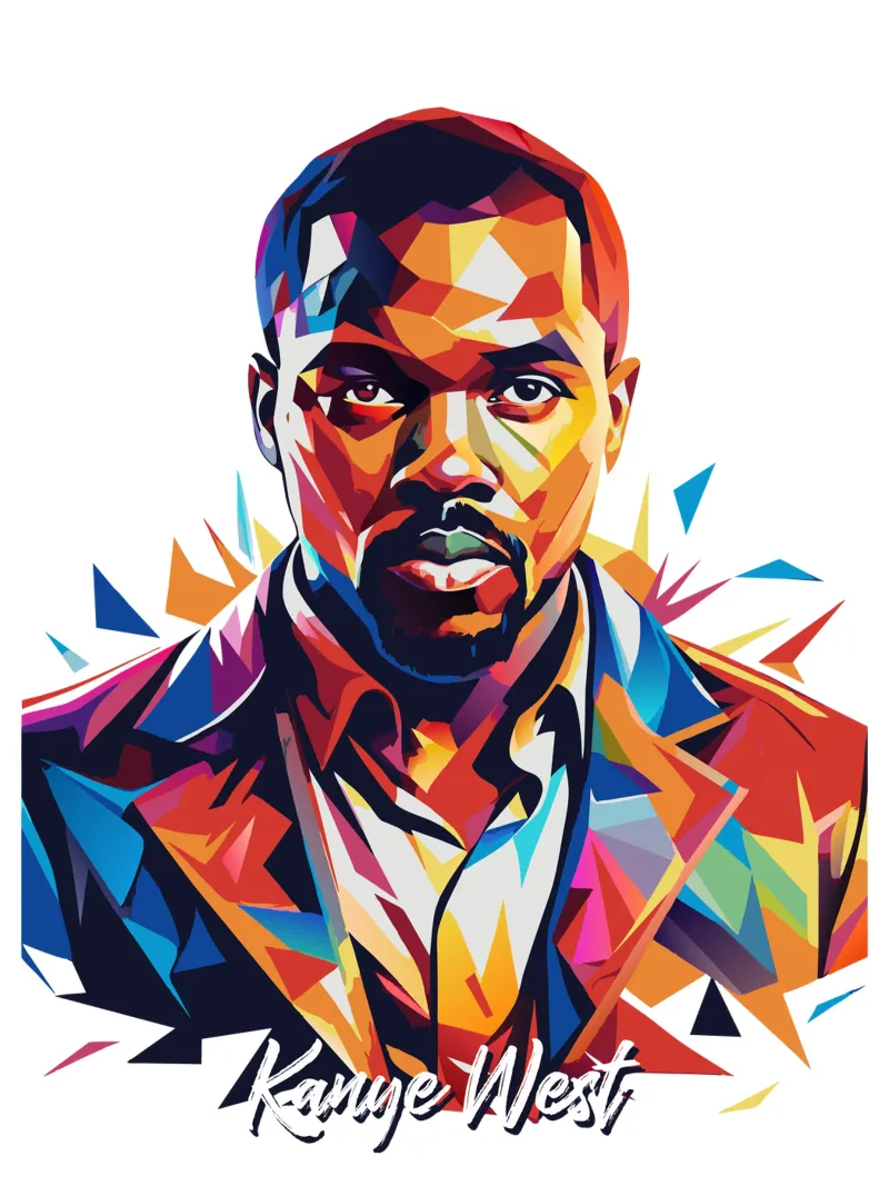 Kanye West Portrait in WPAP Pop Art pellicola backlit da vectorartnesia