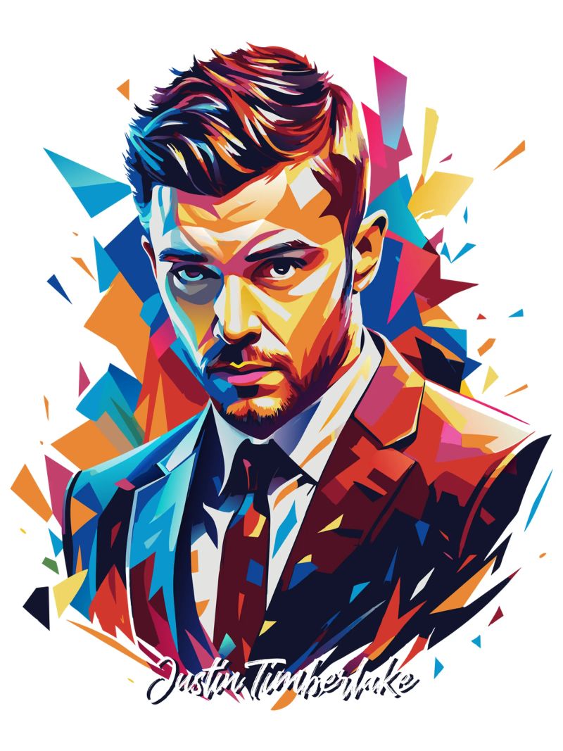 Justin Timberlake Portrait in WPAP Pop Art pellicola backlit da vectorartnesia
