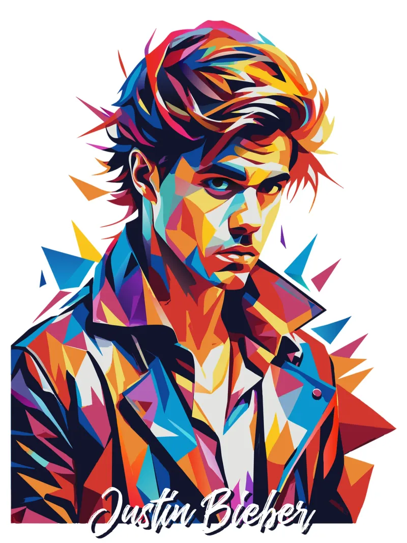 Justin Bieber Portrait in WPAP Pop Art lámina retroiluminada de vectorartnesia
