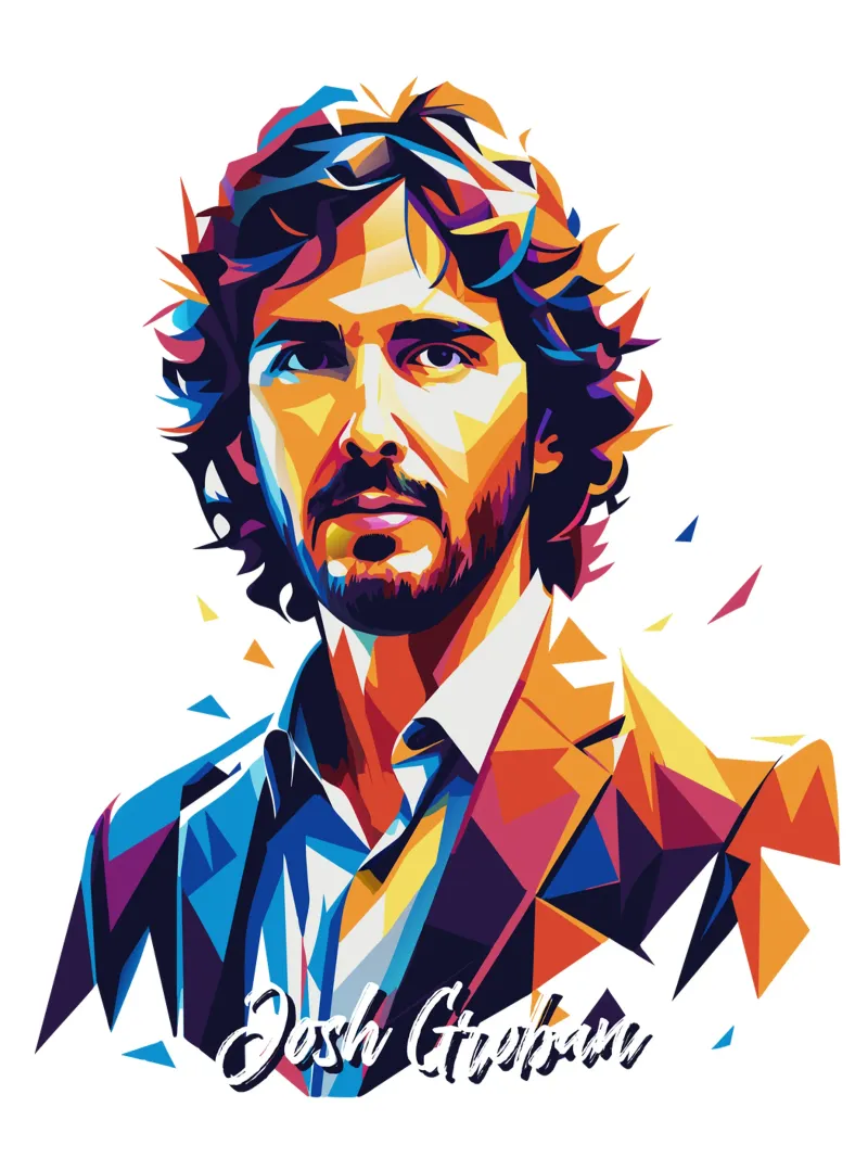 Josh Groban Portrait in WPAP Pop Art backlit film by vectorartnesia