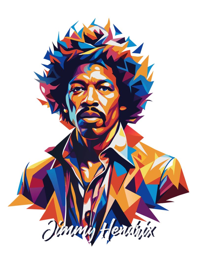 Ritratto di Jimmy Hendrix in WPAP Pop Art pellicola backlit da vectorartnesia