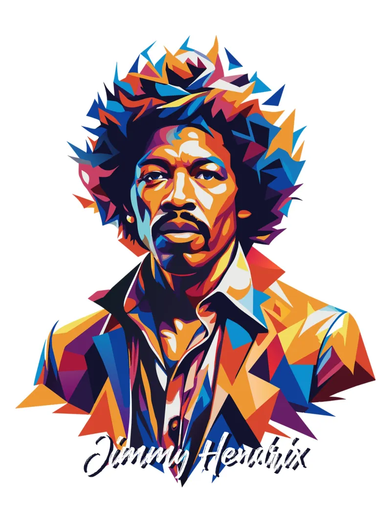 Ritratto di Jimmy Hendrix in WPAP Pop Art alluminio dibond da vectorartnesia
