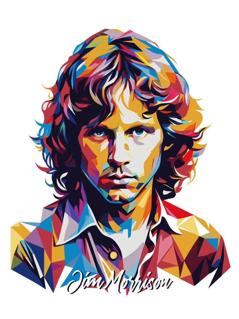 Ritratto di Jim Morrison in WPAP Pop Art pellicola backlit da vectorartnesia