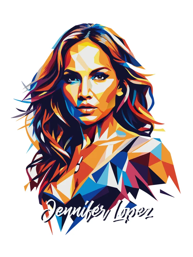 Jennifer Lopez Portrait in WPAP Pop Art pellicola backlit da vectorartnesia