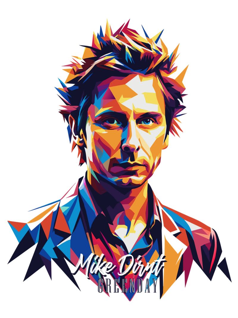 Mike Dirnt Portrait in WPAP Pop Art pellicola backlit da vectorartnesia