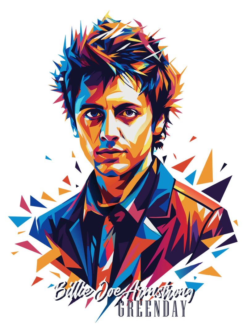 Billie Joe Armstrong Portrait in WPAP Pop Art pellicola backlit da vectorartnesia
