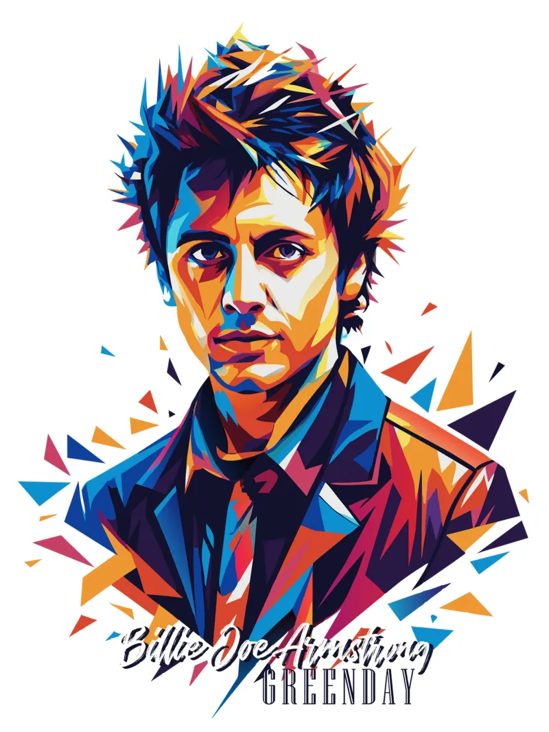 Billie Joe Armstrong Portrait in WPAP Pop Art alluminio dibond da vectorartnesia