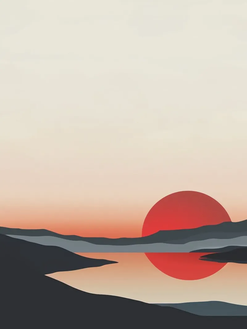 Minimalist red and black landscape poster with wooden frame by pixel