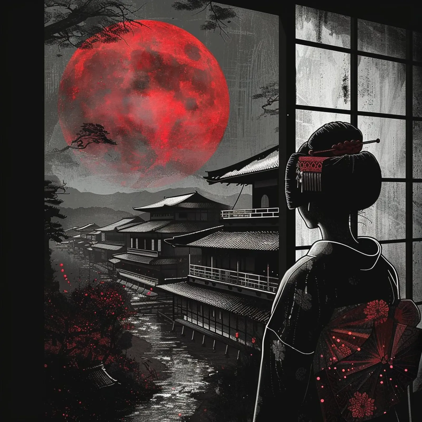 Giappone oscuro poster con telaio in alluminio da pixel