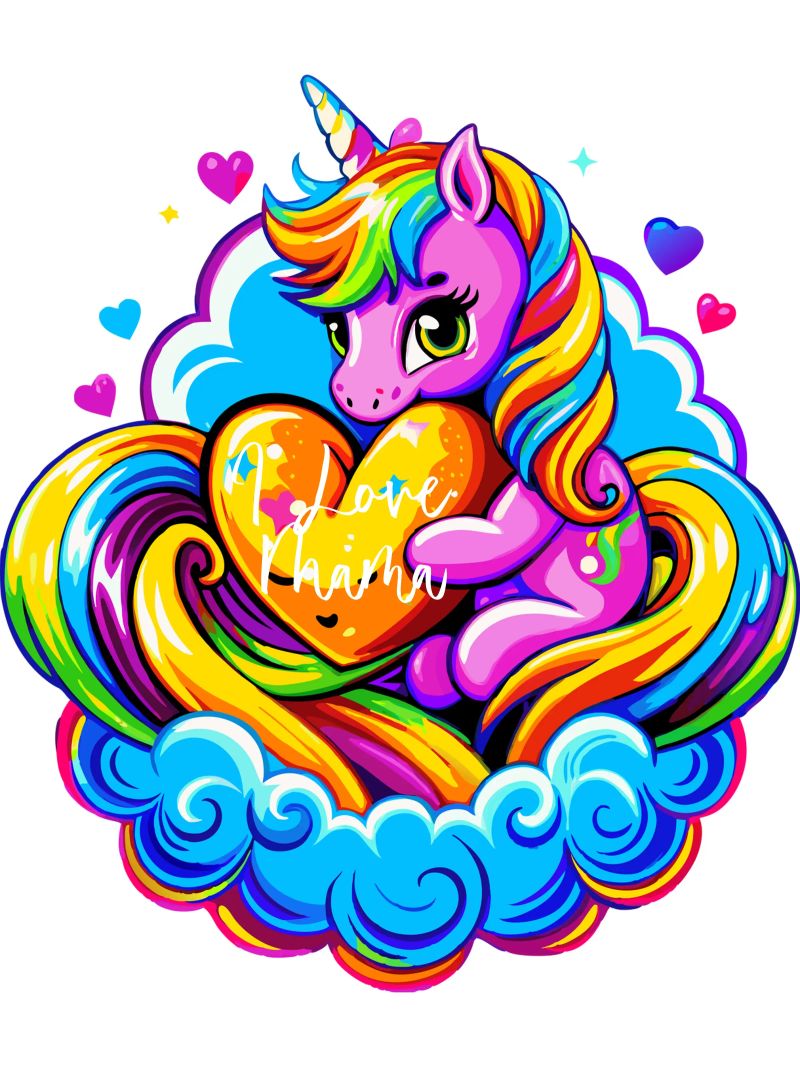 Cute Unicorn Hugging a Heart Pillow on a Cloud - Custom Text Poster von Artnesia