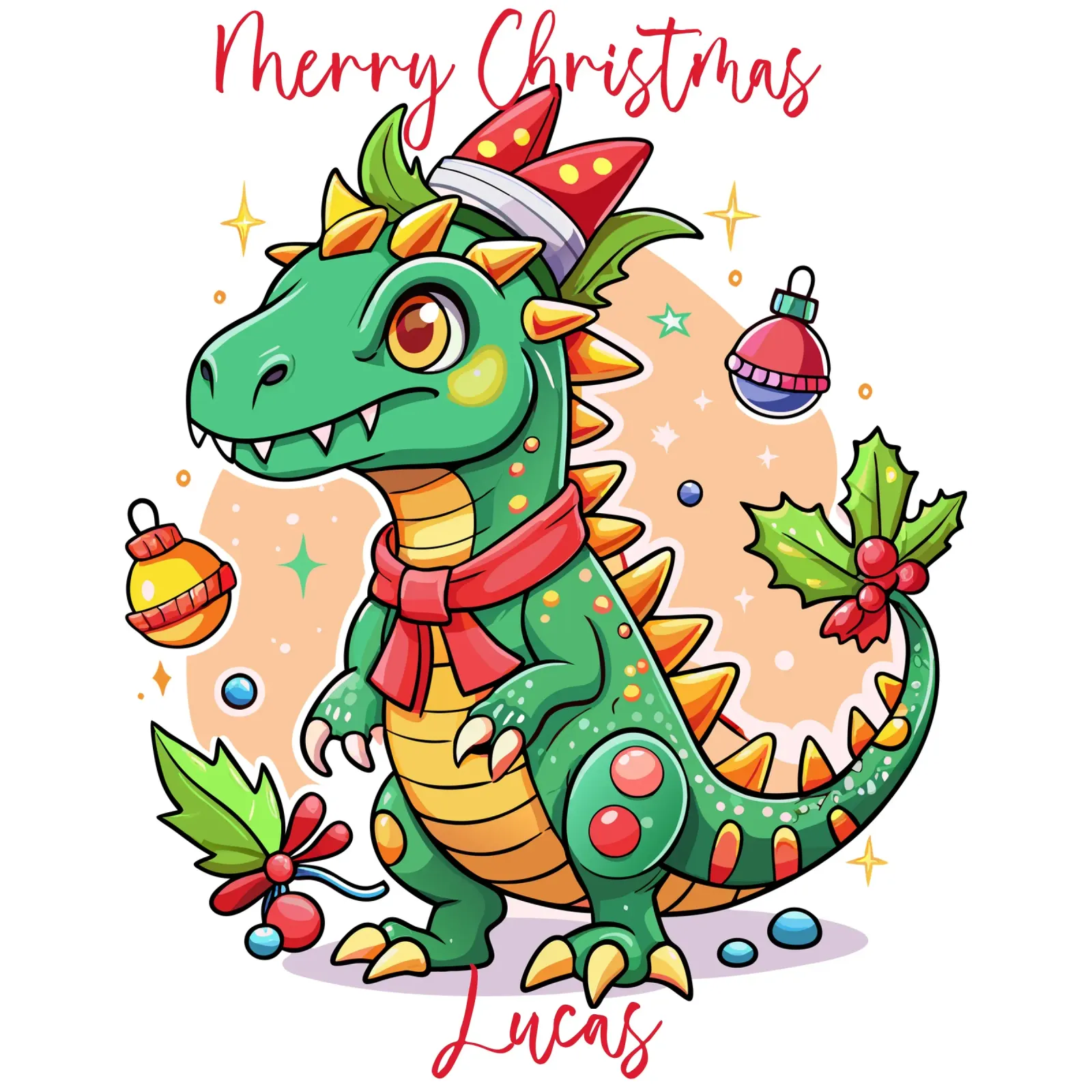 Festive Christmas Cute Dinosaur - Custom Text pellicola backlit da Artnesia