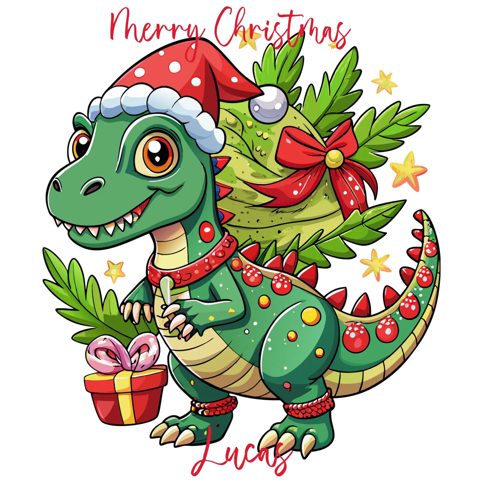 Regalo di Natale per bambini con dinosauro - Testo personalizzato pellicola backlit da Artnesia
