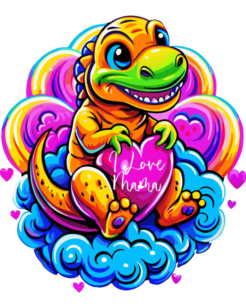 Cute Dino Hugging a Heart Pillow on a Cloud - Custom Text metacrilato de Artnesia