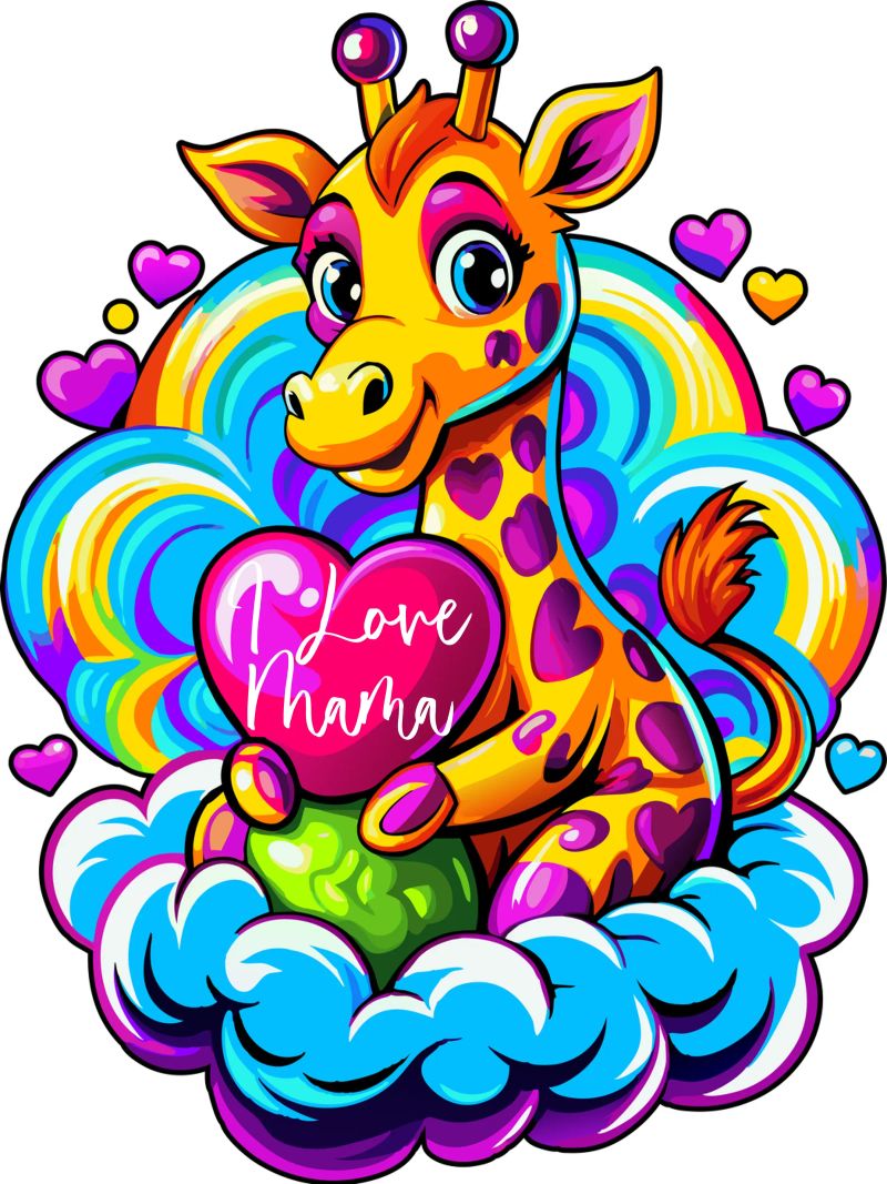 Simpatica giraffa che abbraccia un cuore su una nuvola - Aggiungi Personalizzato pellicola backlit da Artnesia