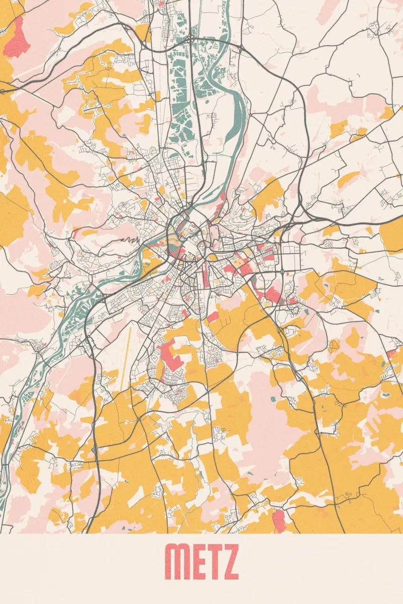 Mappa della città di Metz in morbidi colori pastello - Urban design pellicola backlit da MOOODZART