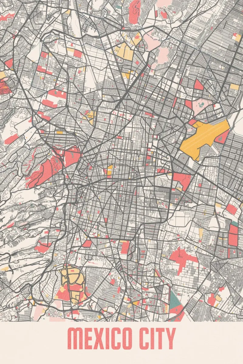 Mappa di Città del Messico in colori pastello - Design urbano pellicola backlit da MOOODZART