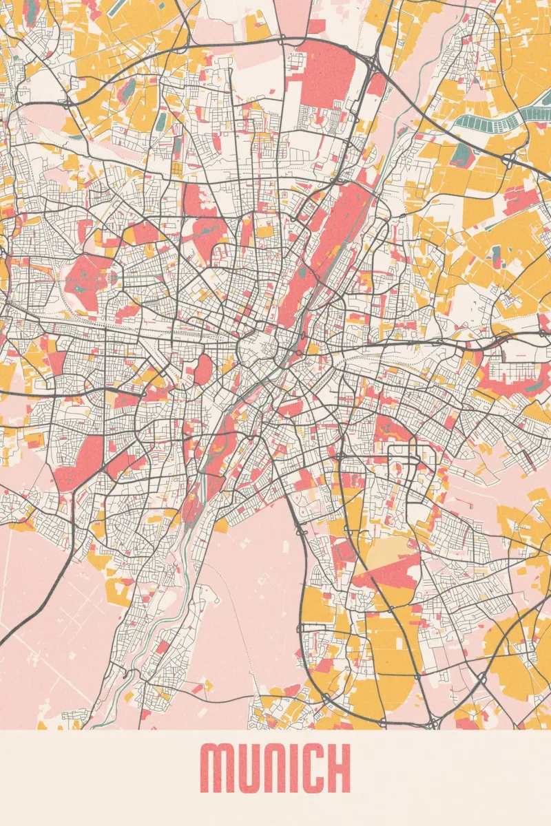 Mappa della città di Monaco di Baviera - Design creativo in morbidi colori pastello pannello forex da MOOODZART