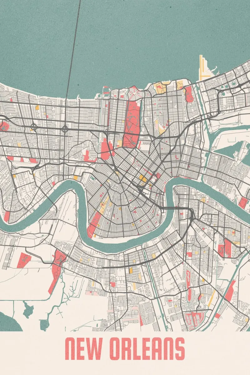 Mappa della città di New Orleans - Design creativo con colori pastello pellicola backlit da MOOODZART