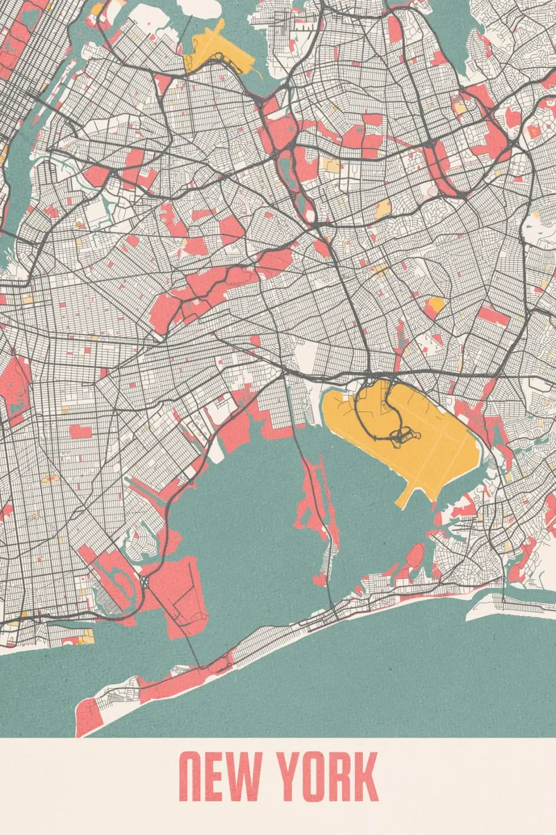 Mappa della città di New York - Design moderno in colori pastello pellicola backlit da MOOODZART