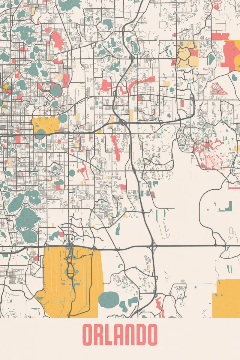 Mappa della città di Orlando - Design elegante in morbidi colori pastello poster con telaio in alluminio da MOOODZART