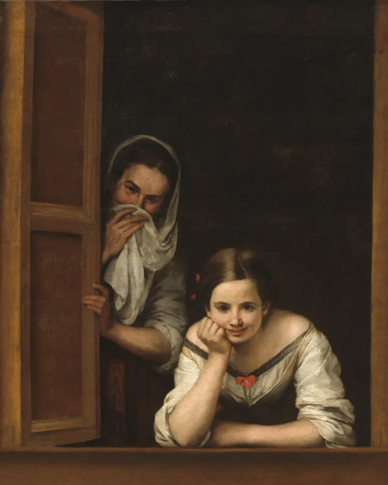 Bartolome Esteban Murillo - Due donne alla finestra poster con telaio in legno da Timeless Artworks