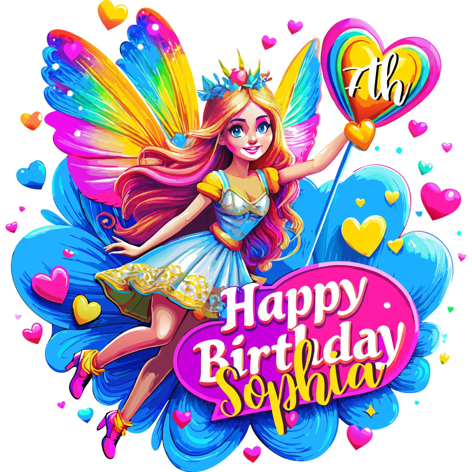 Rainbow Fairy Birthday Celebration, Custom Name and Age poster by Artnesia