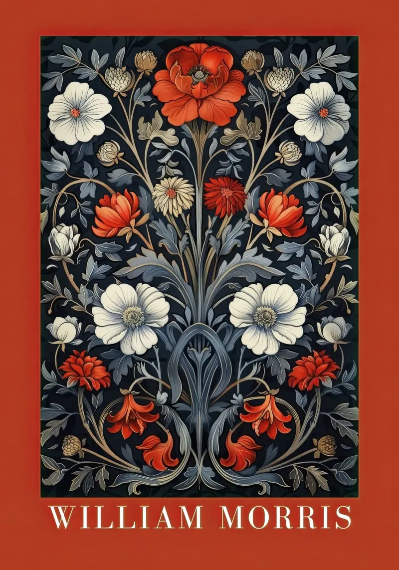The fascination of flora: William Morris' botanical art poster with aluminum frame by Nikis Art Studio